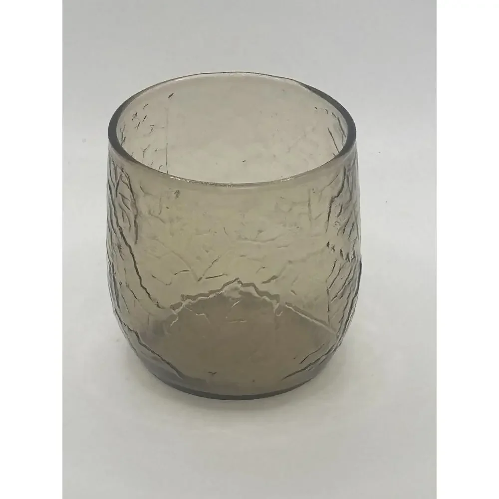 VINTAGE ANCHOR HOCKING JUICE ROCK GLASS TAWNY BROWN EMBOSSED LEAF G914